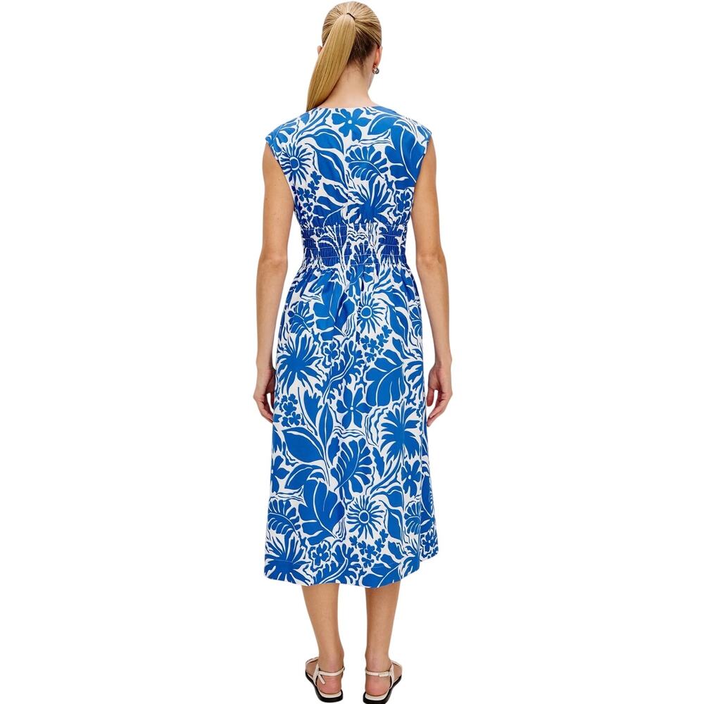 Rails Roxanne Dress XL Blue Riviera Tropical Floral Smocked Waist Midi - Picture 4 of 16